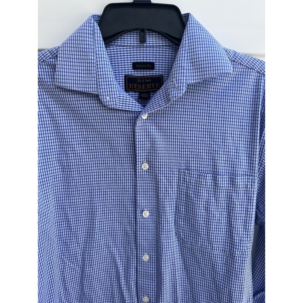 JOSEPH A BANK Reserve￼ Tailored Fit Dress Shirt Blue Check Long Sleeve 15-1/2 33